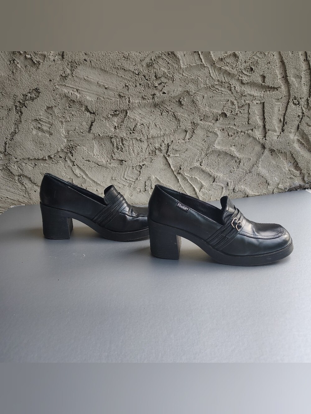 Vintage Mudd 90s Y2K Black Chunky Block Heel Platform Loafer Shoes Sz 8.5 Heels